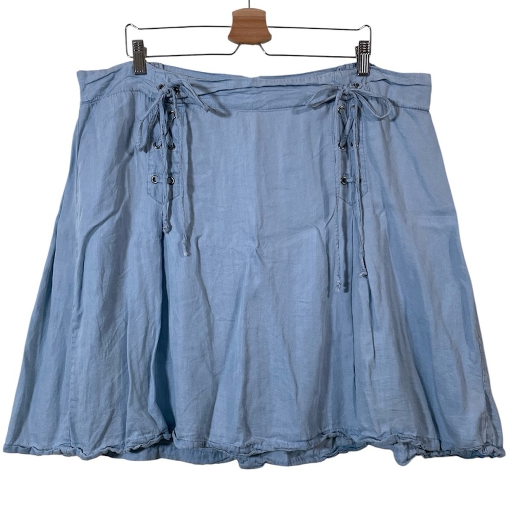 torrid Skirt Plus Size 22 Lace Up Mini Light Blue Chambray Denim Color Stretchy - Picture 3 of 15